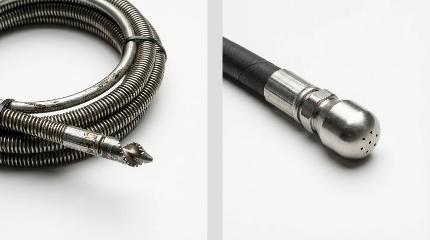 Drain snake cable and hydro jetting nozzle used for drain cleaning in Williston Park, NY