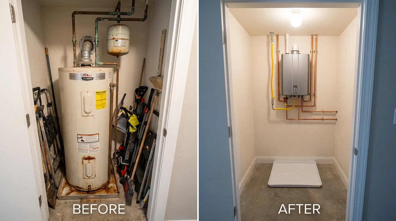 Tank water heater versus wall-mounted tankless unit comparison for Williston Park, NY homeowners