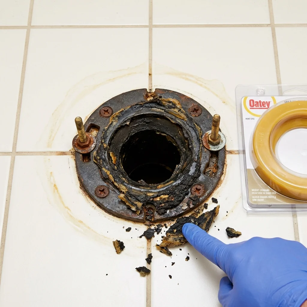 Failed wax ring showing water seepage at the base of a toilet in a Williston Park, NY home