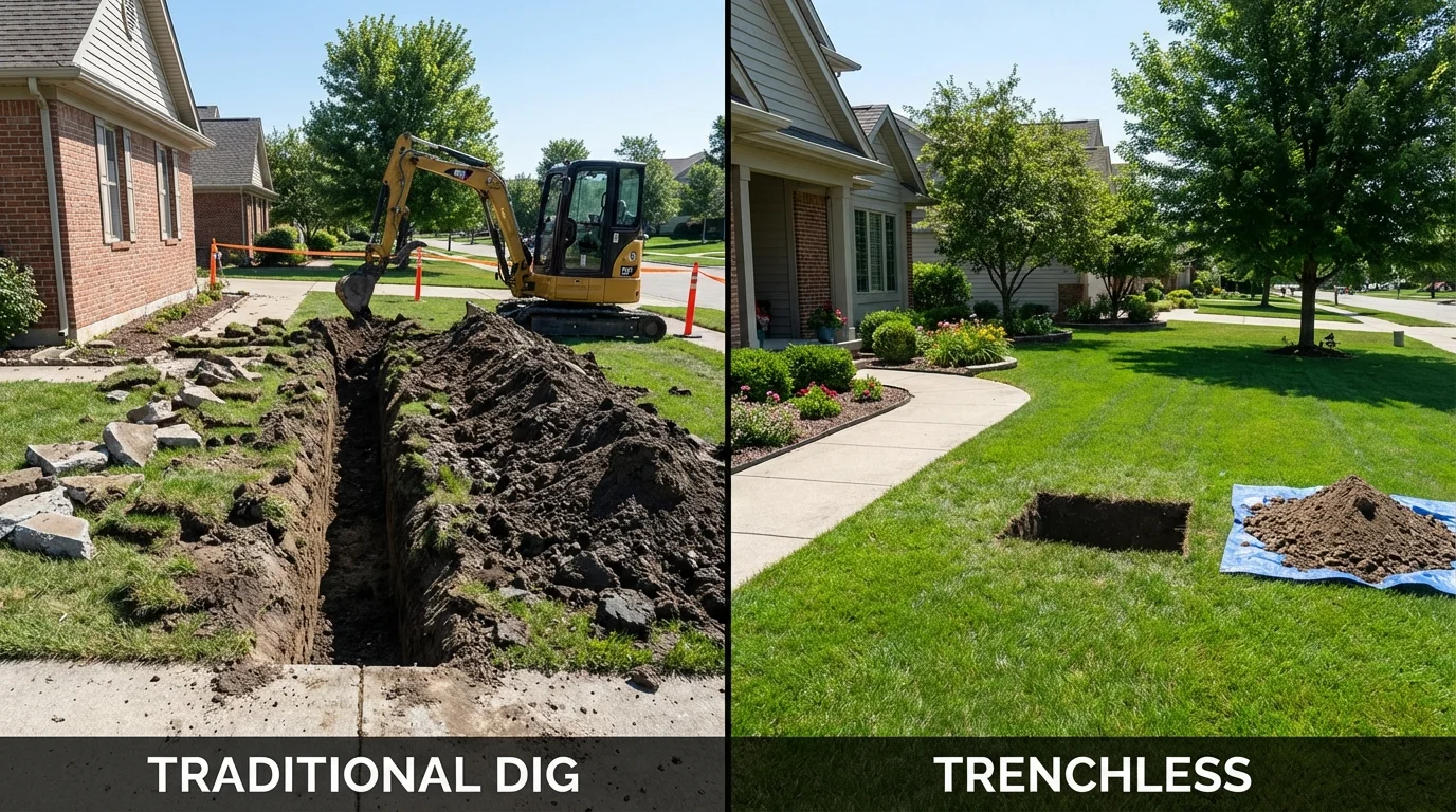 Trenchless sewer repair with minimal yard damage versus traditional excavation in Williston Park, NY
